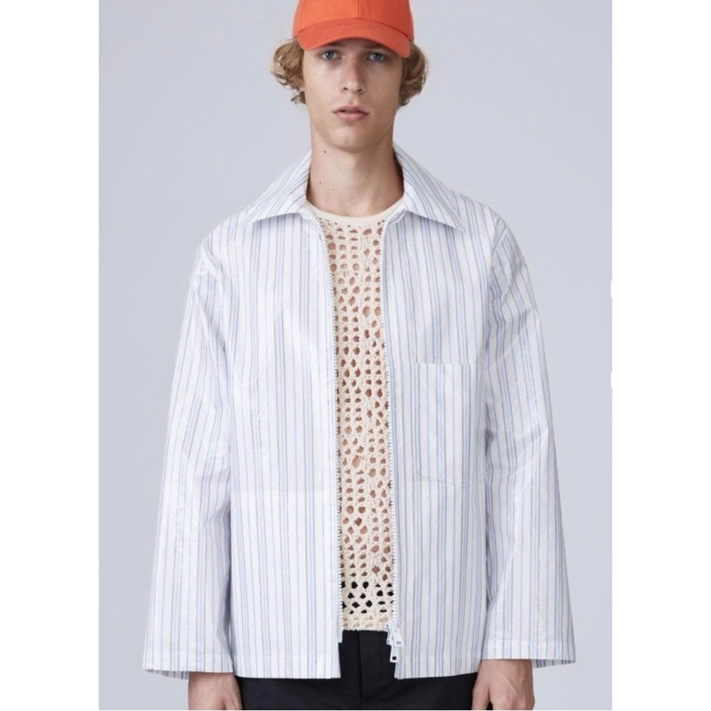 ACNE STUDIOS Ashdown White & Blue Striped PVC Plastic Waterproof Zip Up Jacket